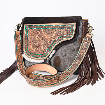 American Darling Messenger Hair on Hand Tooled Genuine Leather Western Women Bag Handbag Purse | Cute